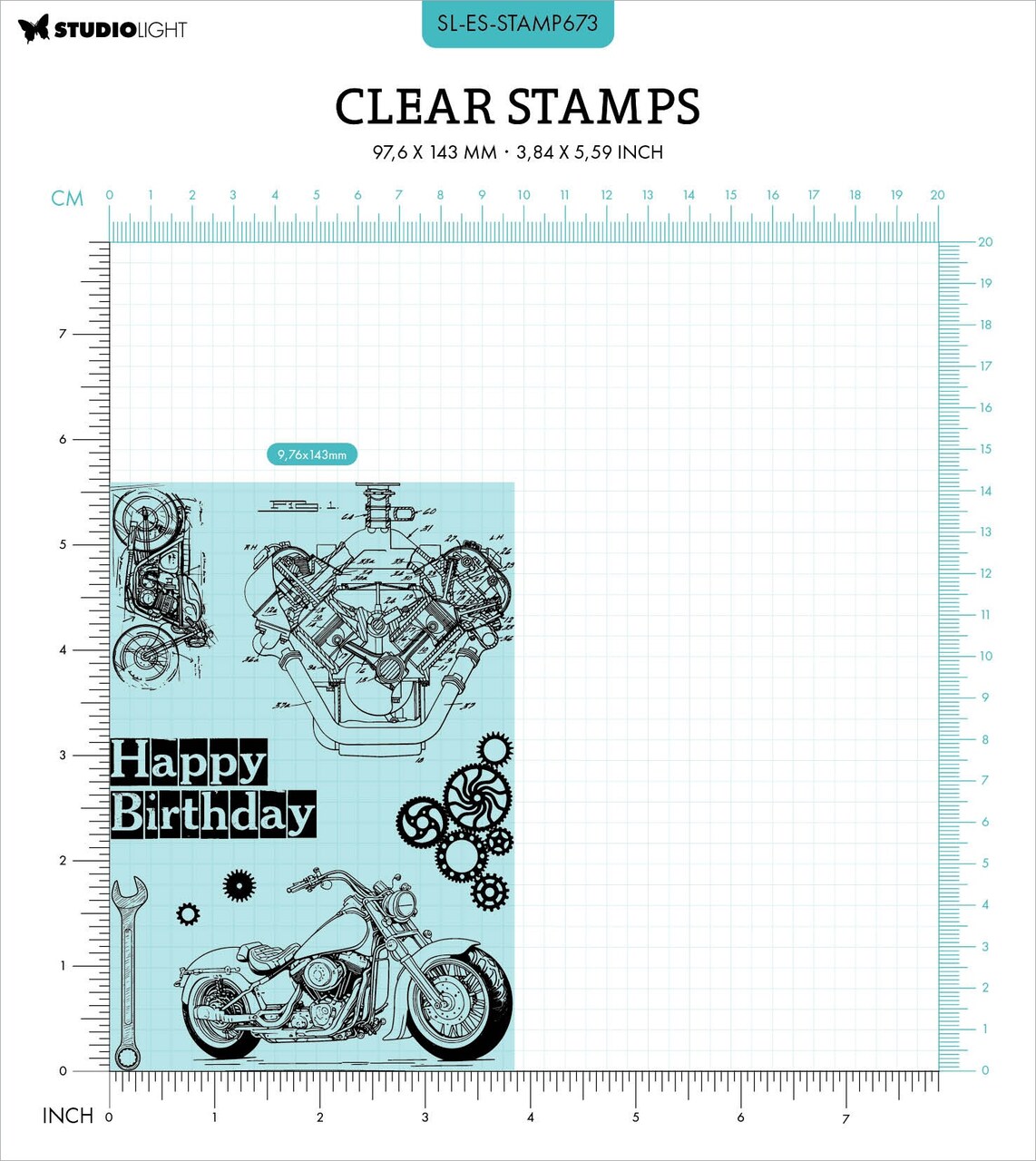 Studio Light Gearhead's Workshop Clear Stamps-Nr. 673, Gears & Bikes